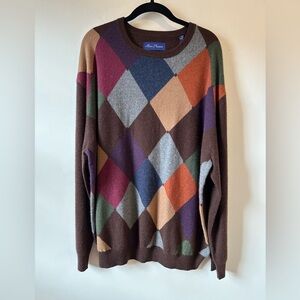 Vintage Alan Flusser Pure Cashmere Argyle Sweater Stein Mart Mens XXL